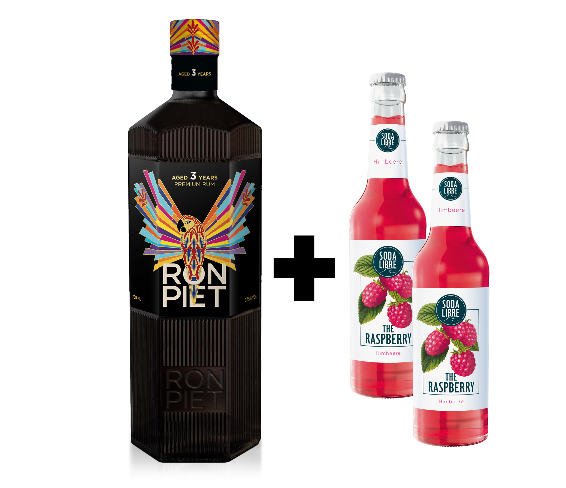 RON PIET 3 Jahre 0,7l 37,5 % Vol. + 2x Soda Libre The Raspberry 0,33l