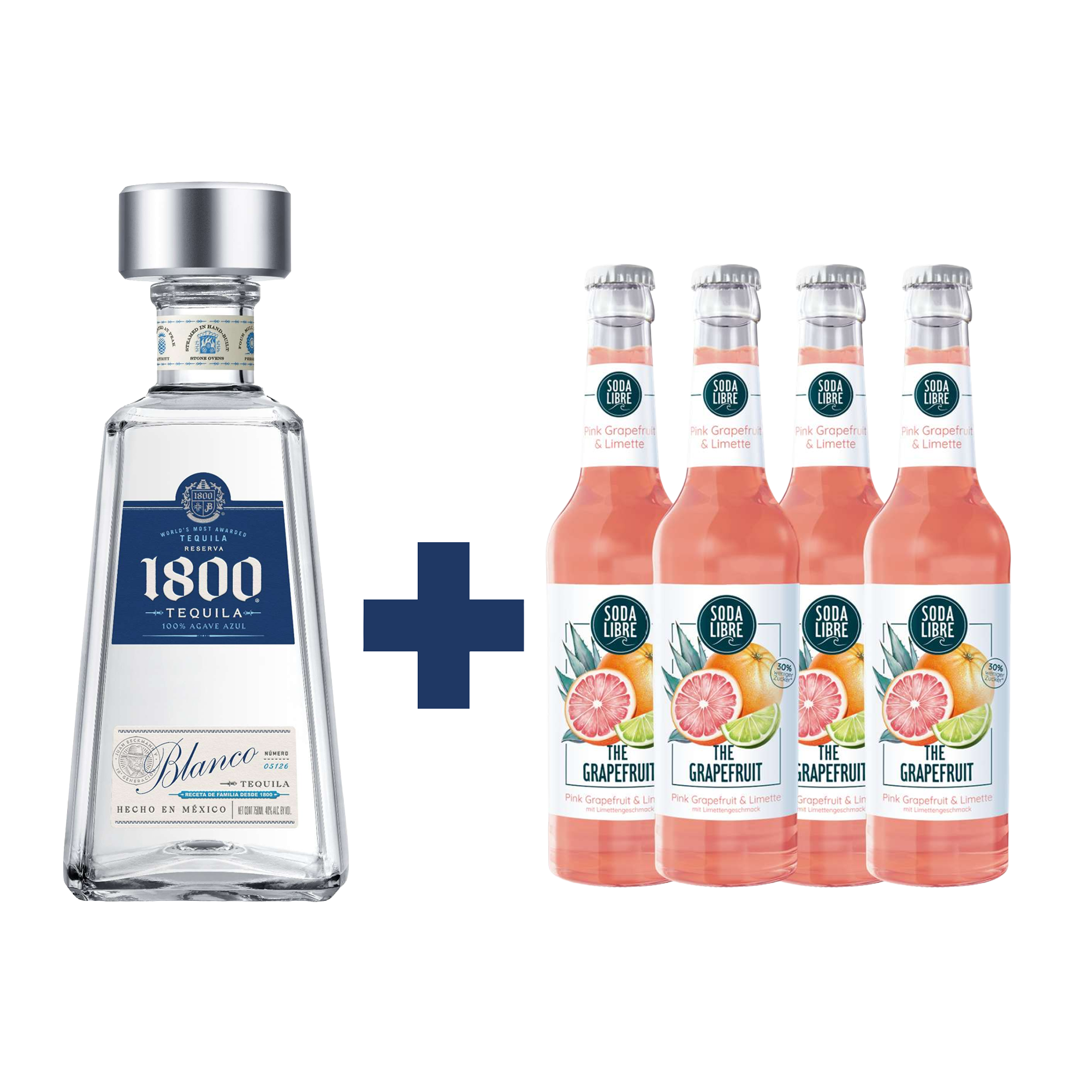 1800 Tequila Blanco 0,7l 38% Vol. + 4x Soda Libre The Grapefruit 0,33l alkoholfrei