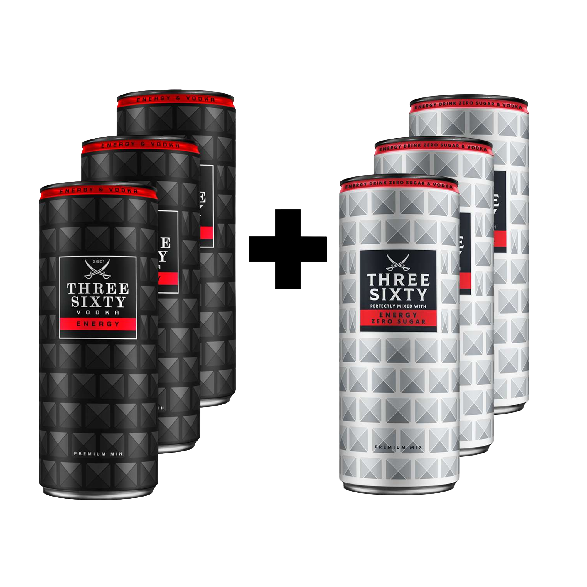 3x THREE SIXTY Vodka Energy 0,33l 10% Vol. + 3x THREE SIXTY Vodka Energy Zero Sugar 0,33l 10% Vol.