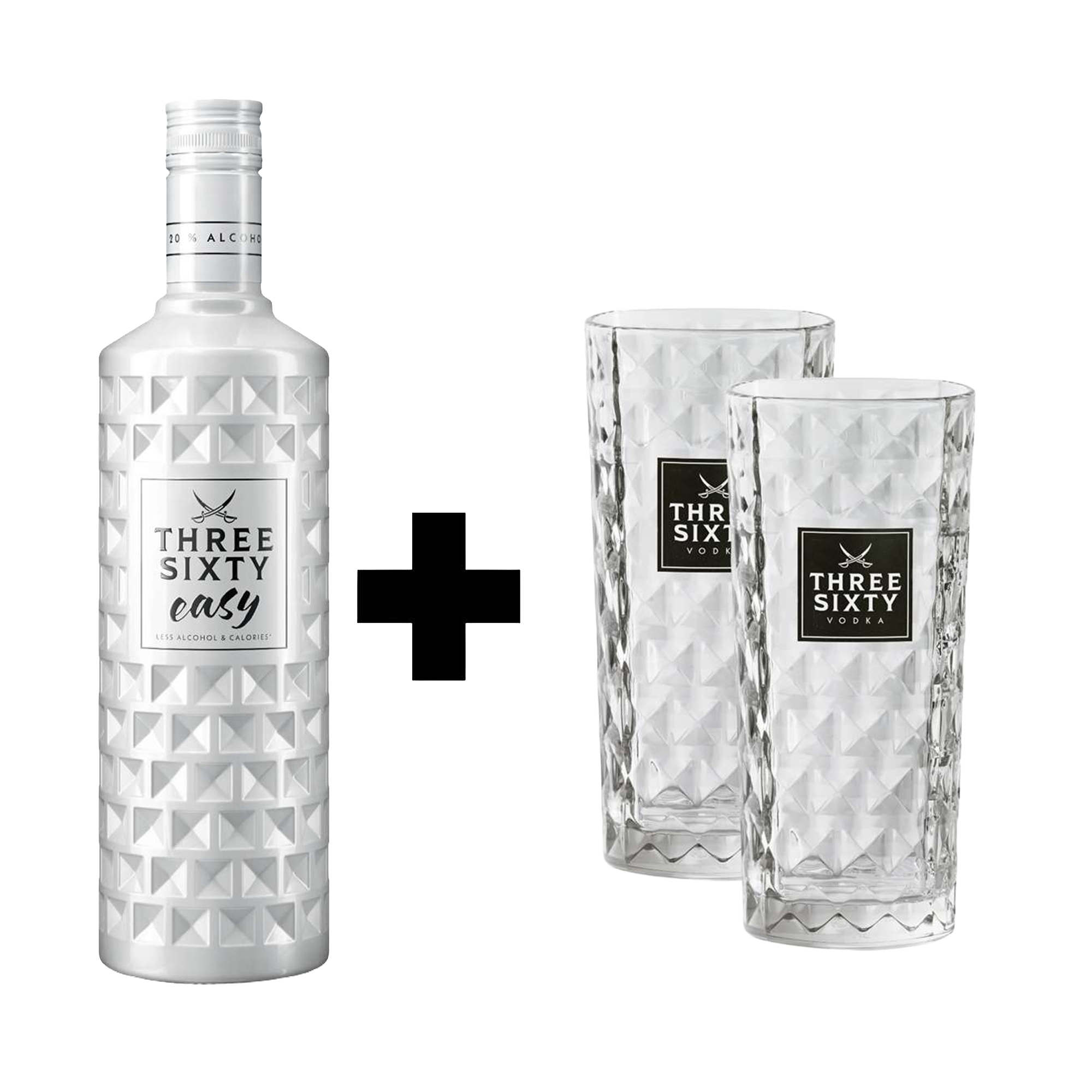 THREE SIXTY easy 0,7l 20% Vol. + 2x THREE SIXTY Glas 0,3l