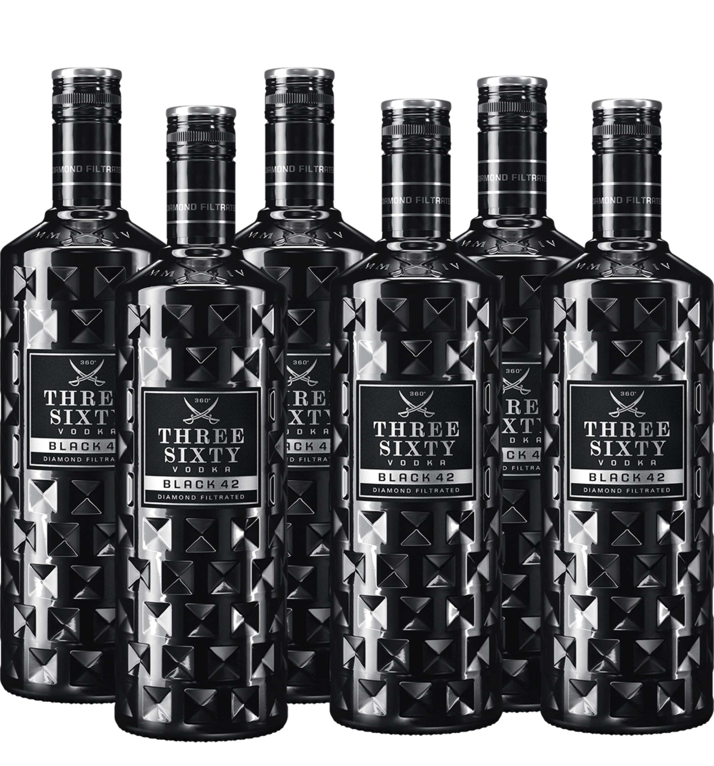 6x THREE SIXTY Vodka BLACK 42 0,7l 42% Vol. Bundle