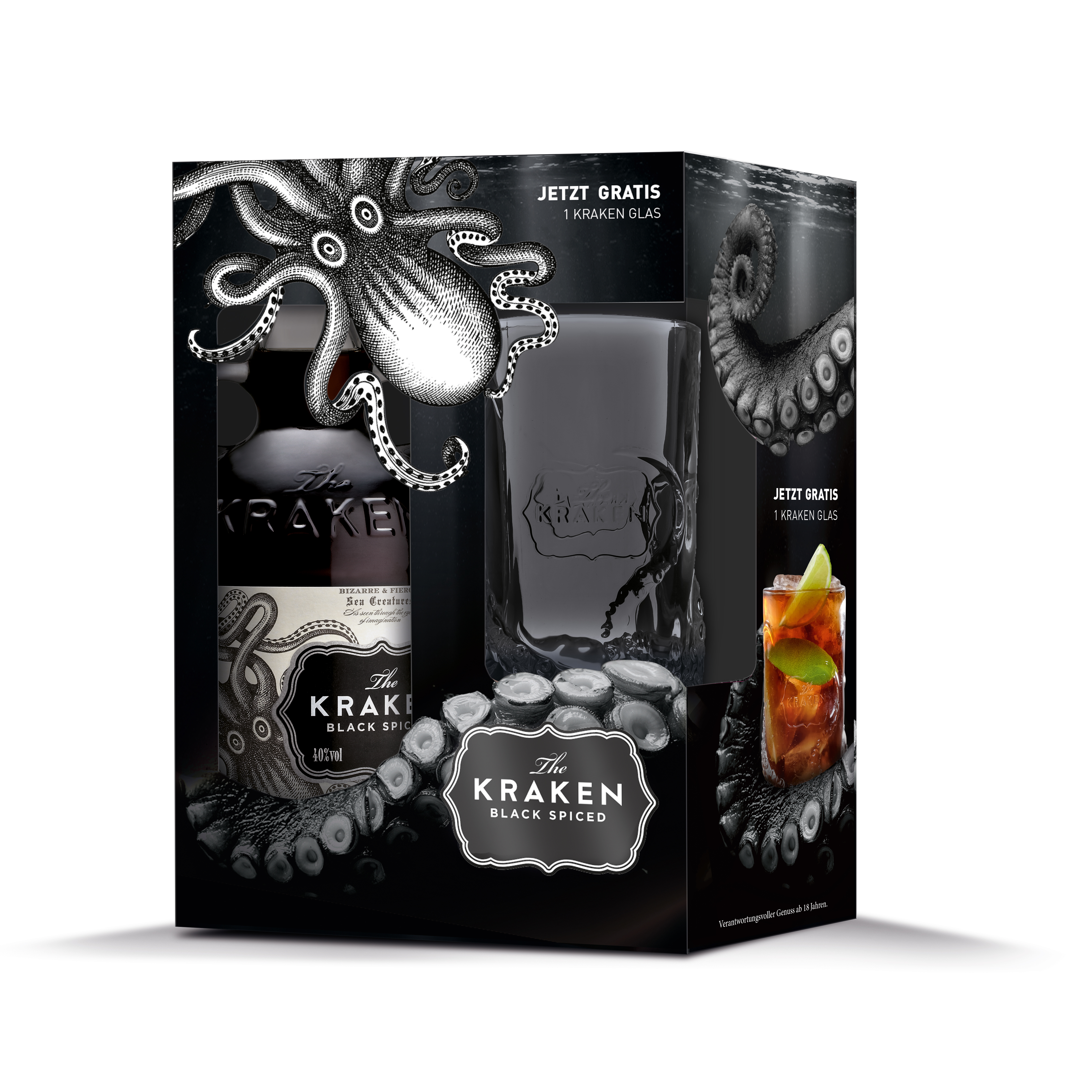 The Kraken Black Spiced Glas Onpack 0,7l 40% Vol.